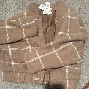 Z Supply Heather Taupe Plaid Bomber Jacket